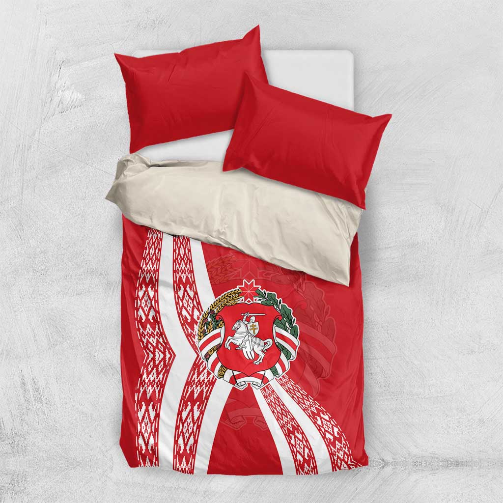 Belarus Bedding Set with National Emblem and Traditional Pattern Red
