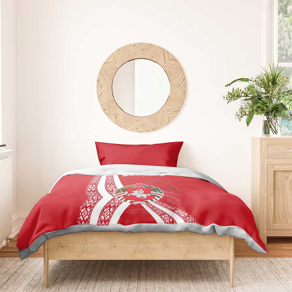 Belarus Bedding Set with National Emblem and Traditional Pattern Red