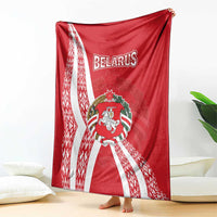 Belarus Blanket with National Emblem and Traditional Pattern Red