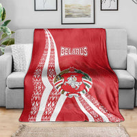 Belarus Blanket with National Emblem and Traditional Pattern Red