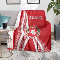 Belarus Blanket with National Emblem and Traditional Pattern Red