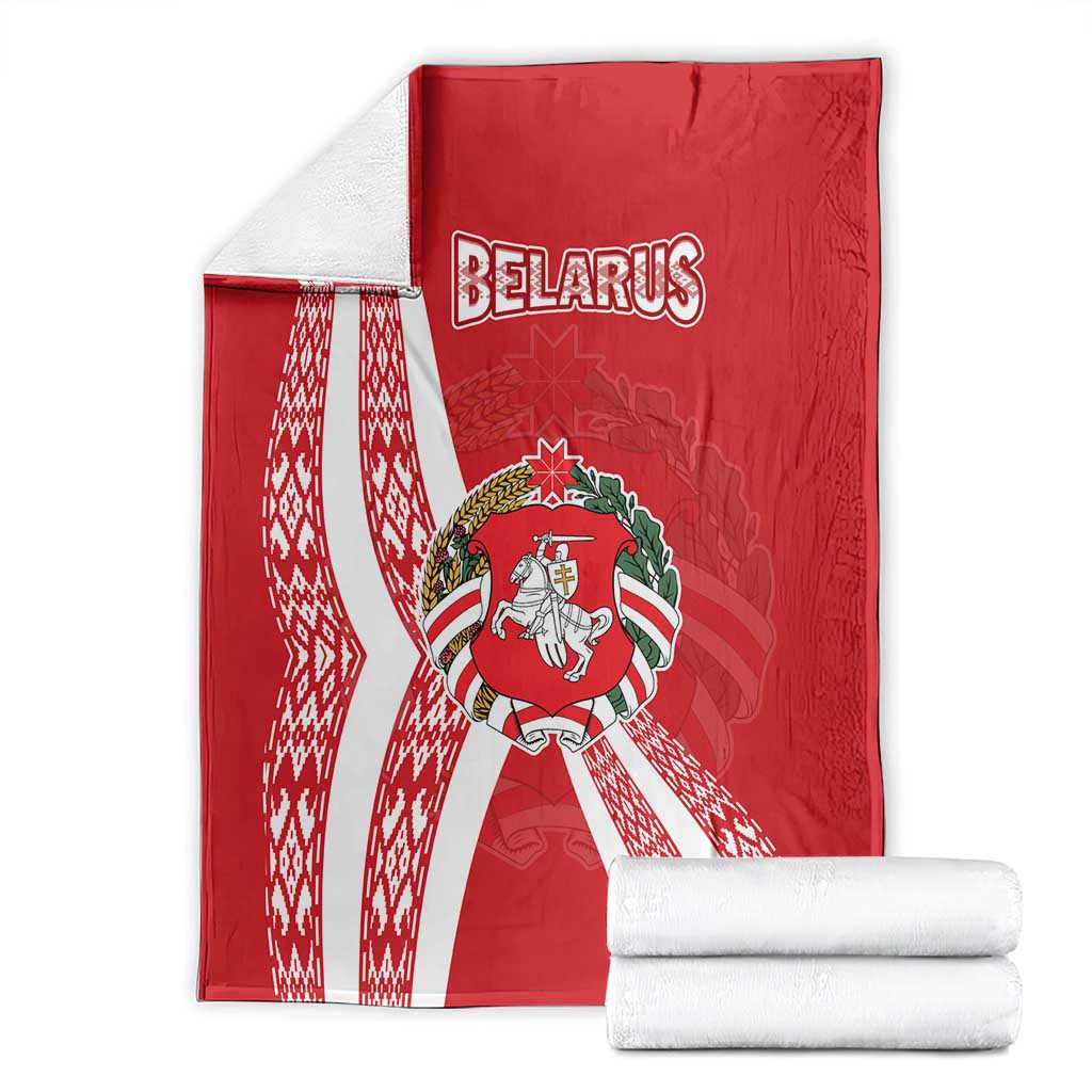 Belarus Blanket with National Emblem and Traditional Pattern Red
