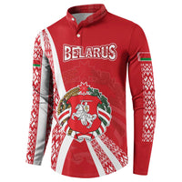 Belarus Button Sweatshirt with National Emblem and Traditional Pattern Red