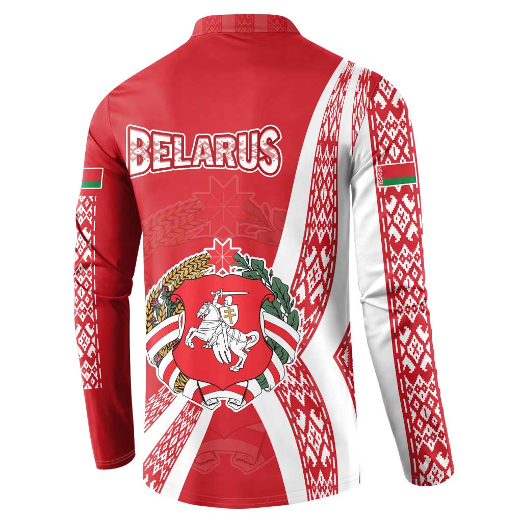 Belarus Button Sweatshirt with National Emblem and Traditional Pattern Red