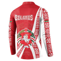Belarus Button Sweatshirt with National Emblem and Traditional Pattern Red