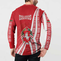 Belarus Button Sweatshirt with National Emblem and Traditional Pattern Red