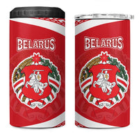Belarus 4 in 1 Can Cooler Tumbler with National Emblem and Traditional Pattern Red