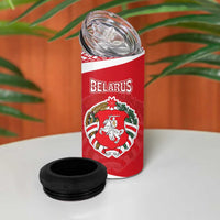 Belarus 4 in 1 Can Cooler Tumbler with National Emblem and Traditional Pattern Red