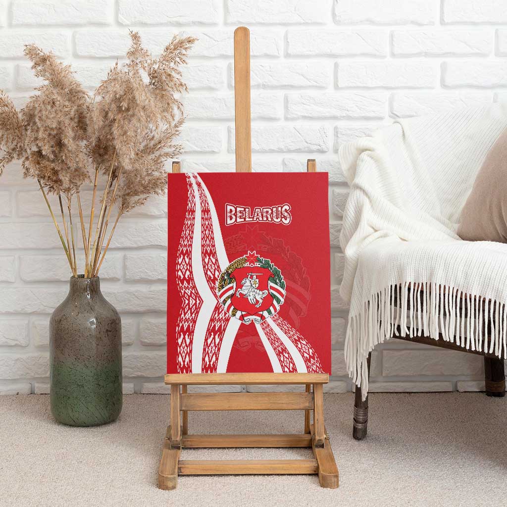 Belarus Canvas Wall Art with National Emblem and Traditional Pattern Red