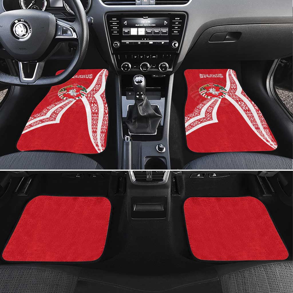 Belarus Car Mats with National Emblem and Traditional Pattern Red