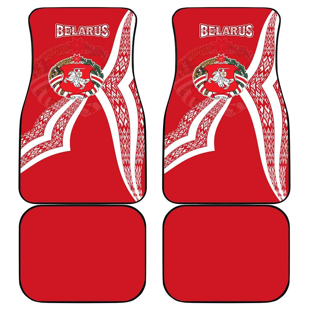 Belarus Car Mats with National Emblem and Traditional Pattern Red