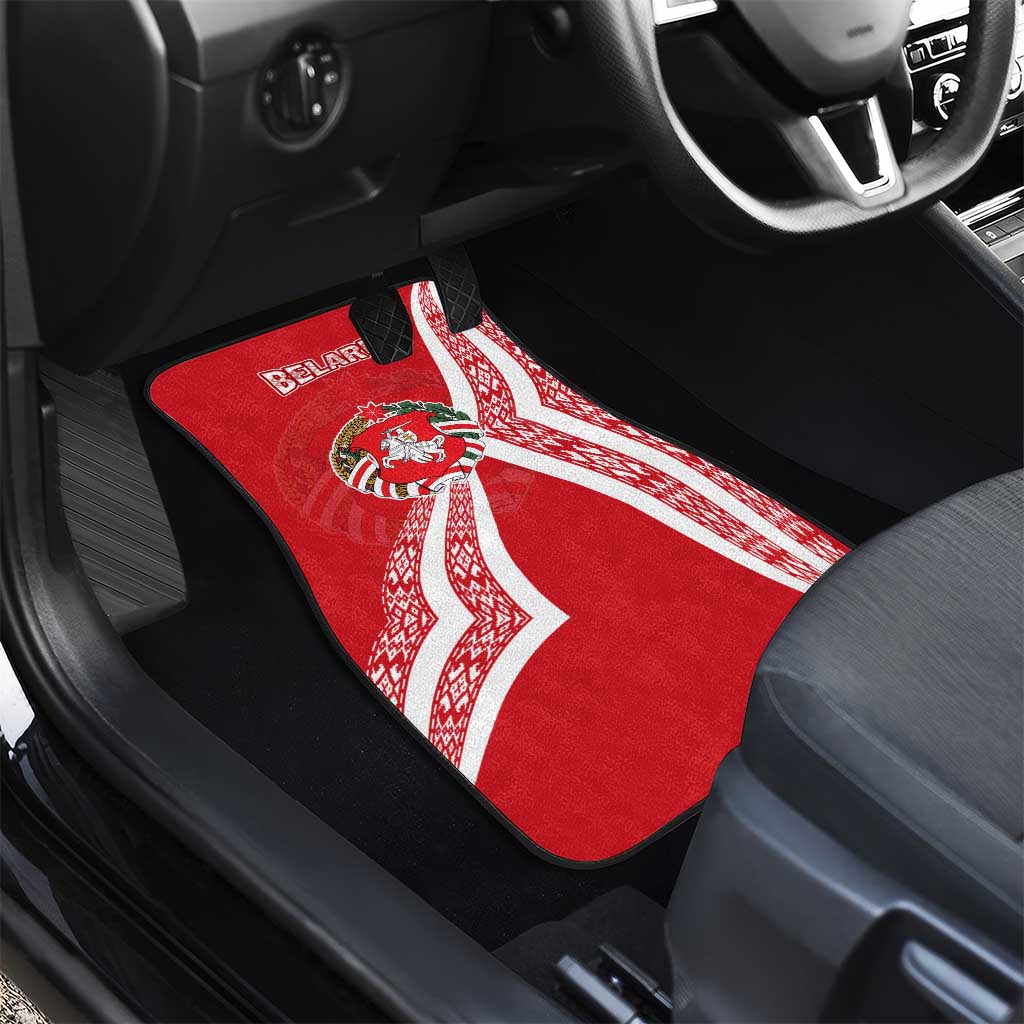 Belarus Car Mats with National Emblem and Traditional Pattern Red