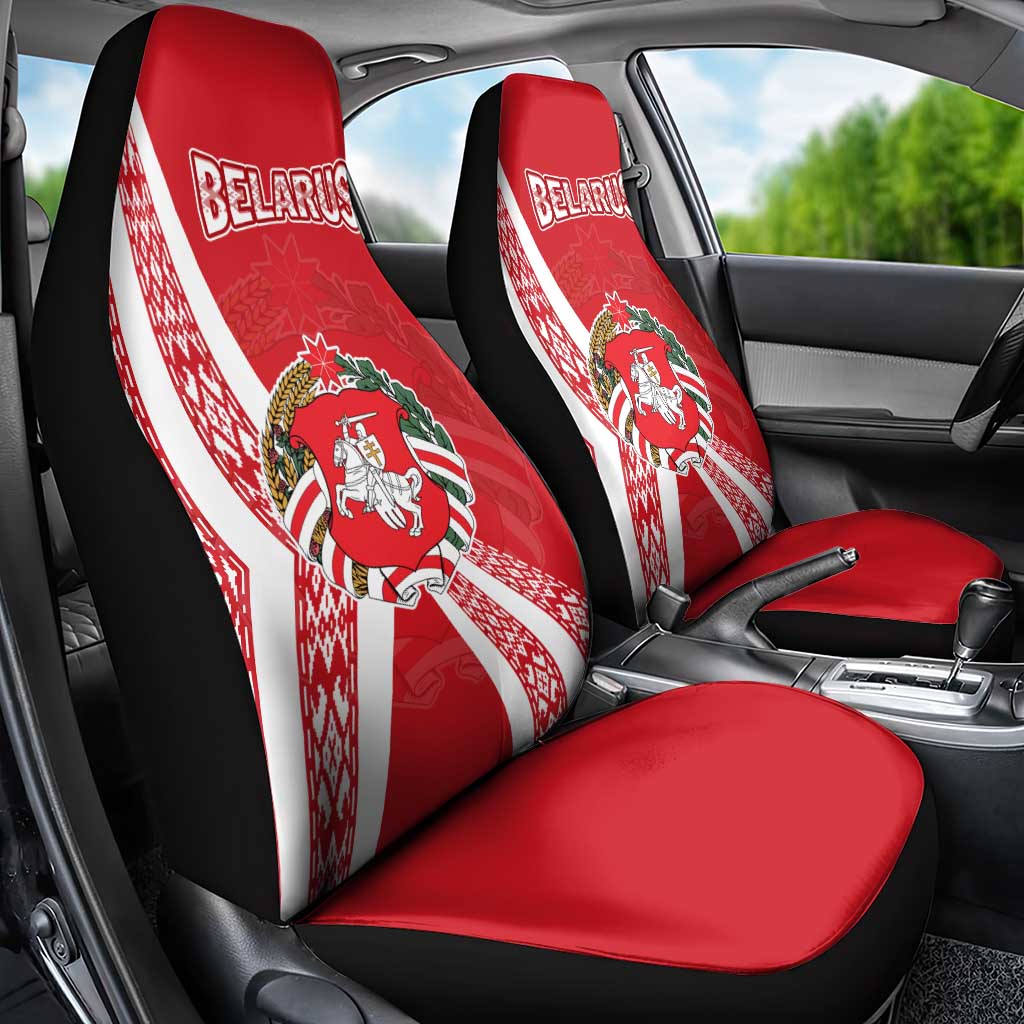 Belarus Car Seat Cover with National Emblem and Traditional Pattern Red