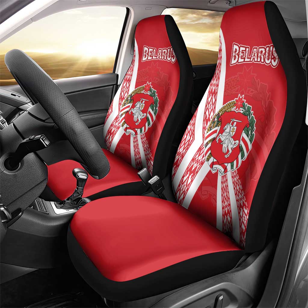 Belarus Car Seat Cover with National Emblem and Traditional Pattern Red