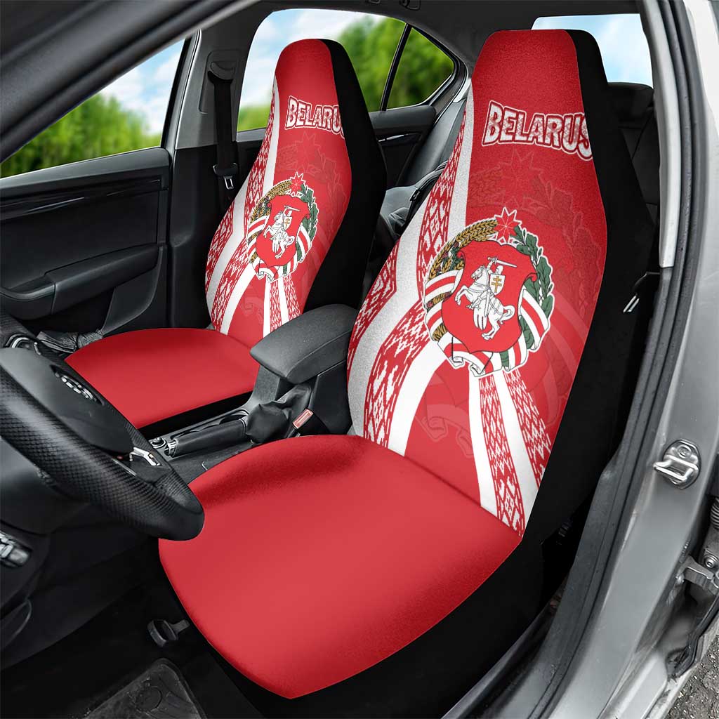 Belarus Car Seat Cover with National Emblem and Traditional Pattern Red