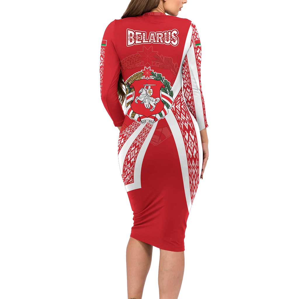 Belarus Family Matching Long Sleeve Bodycon Dress and Hawaiian Shirt with National Emblem and Traditional Pattern Red