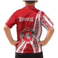 Belarus Family Matching Mermaid Dress and Hawaiian Shirt with National Emblem and Traditional Pattern Red