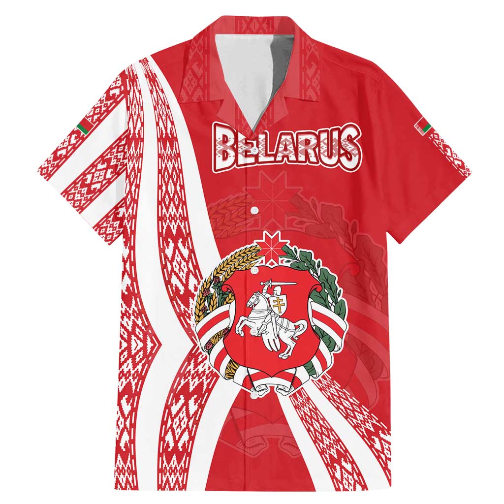 Belarus Family Matching Mermaid Dress and Hawaiian Shirt with National Emblem and Traditional Pattern Red