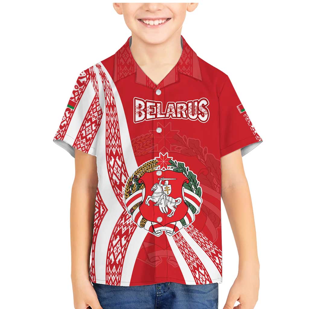 Belarus Family Matching Mermaid Dress and Hawaiian Shirt with National Emblem and Traditional Pattern Red