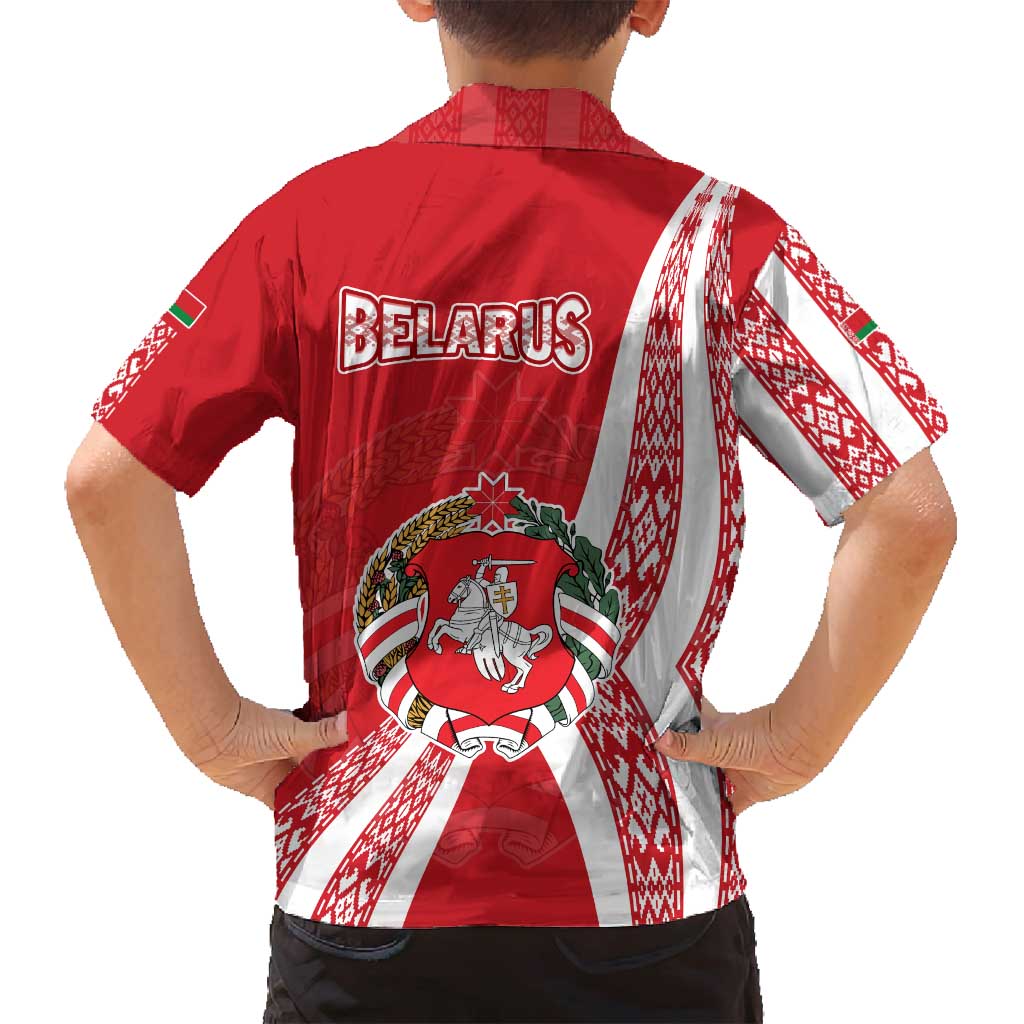 Belarus Family Matching Puletasi and Hawaiian Shirt with National Emblem and Traditional Pattern Red