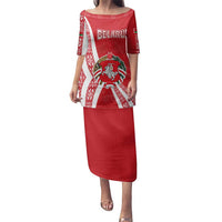 Belarus Family Matching Puletasi and Hawaiian Shirt with National Emblem and Traditional Pattern Red