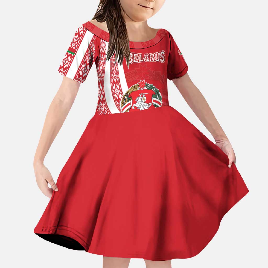 Belarus Family Matching Short Sleeve Bodycon Dress and Hawaiian Shirt with National Emblem and Traditional Pattern Red