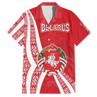 Belarus Family Matching Summer Maxi Dress and Hawaiian Shirt with National Emblem and Traditional Pattern Red