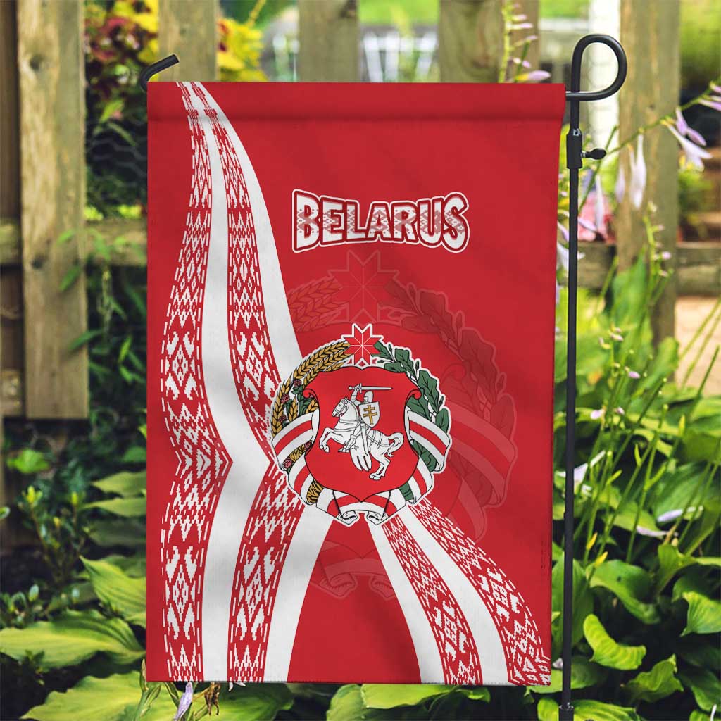 Belarus Garden Flag with National Emblem and Traditional Pattern Red