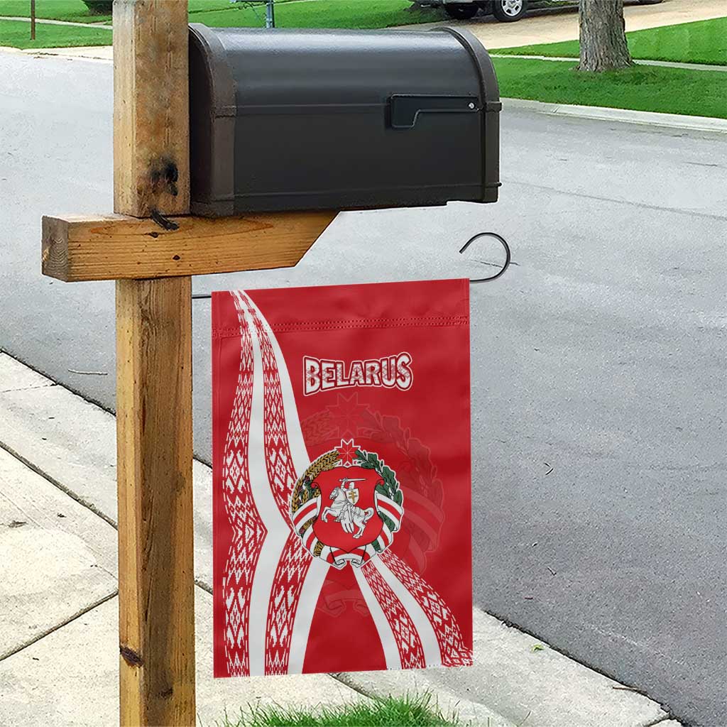 Belarus Garden Flag with National Emblem and Traditional Pattern Red