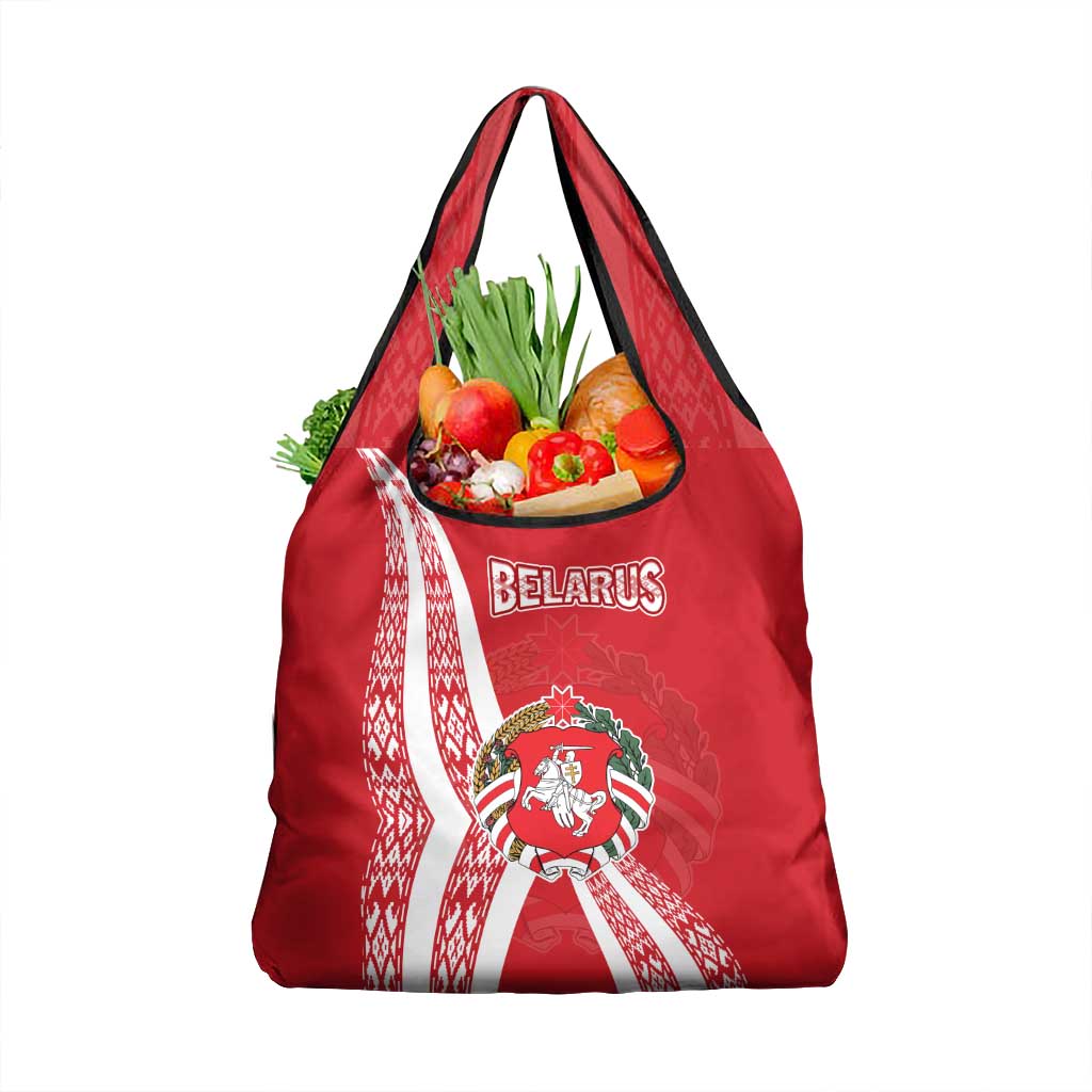 Belarus Grocery Bag with National Emblem and Traditional Pattern Red