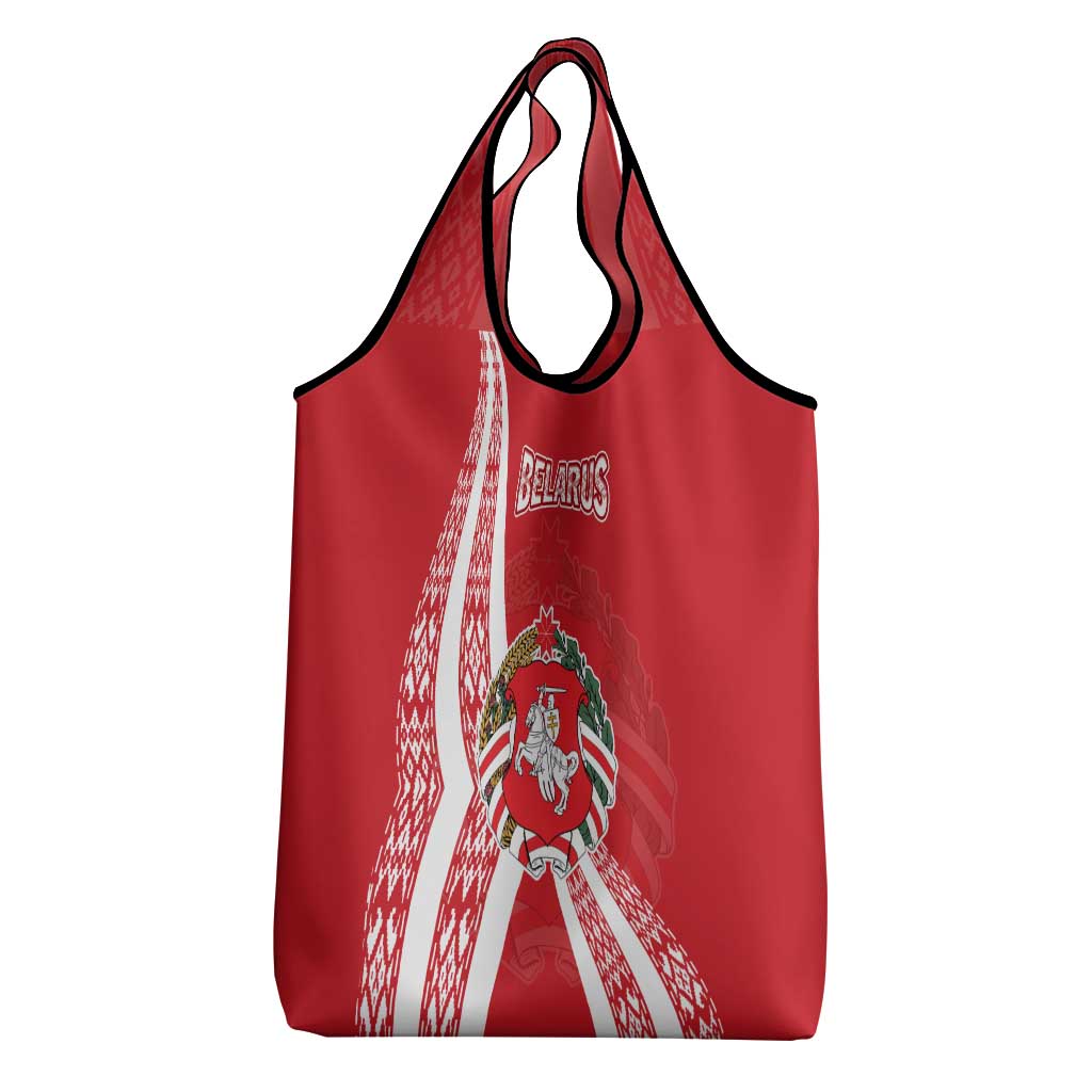 Belarus Grocery Bag with National Emblem and Traditional Pattern Red