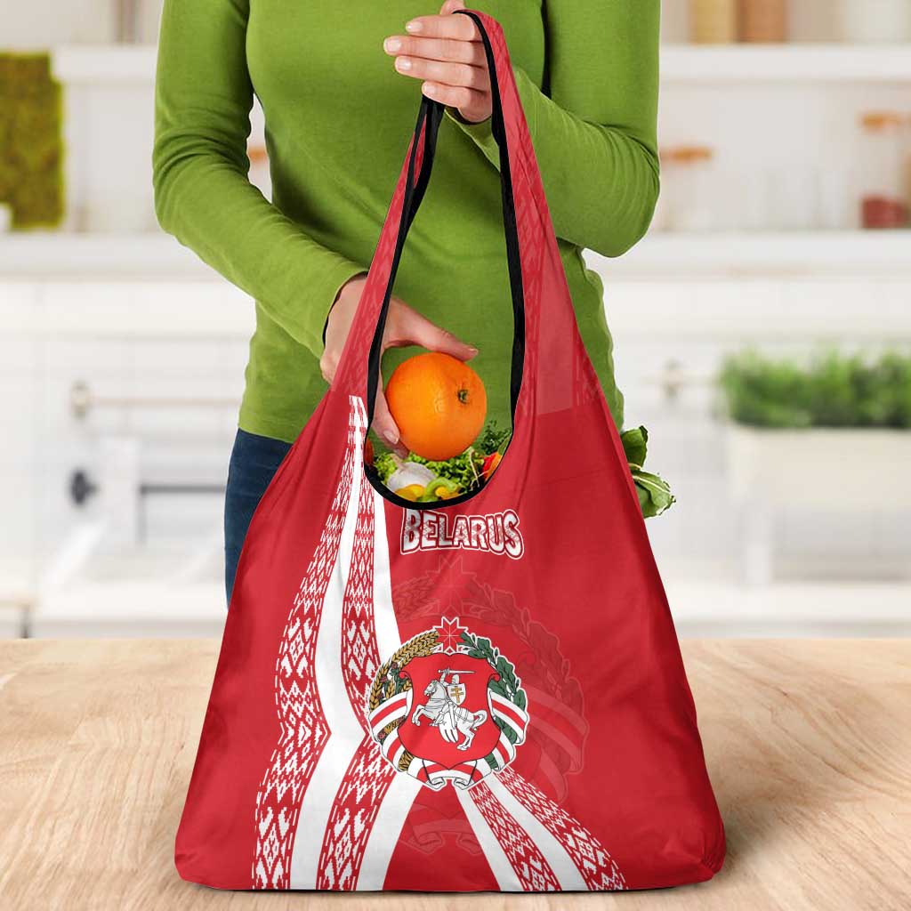 Belarus Grocery Bag with National Emblem and Traditional Pattern Red