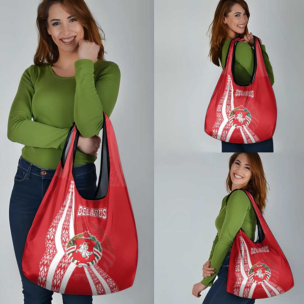 Belarus Grocery Bag with National Emblem and Traditional Pattern Red