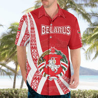 Belarus Hawaiian Shirt with National Emblem and Traditional Pattern Red