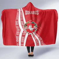 Belarus Hooded Blanket with National Emblem and Traditional Pattern Red