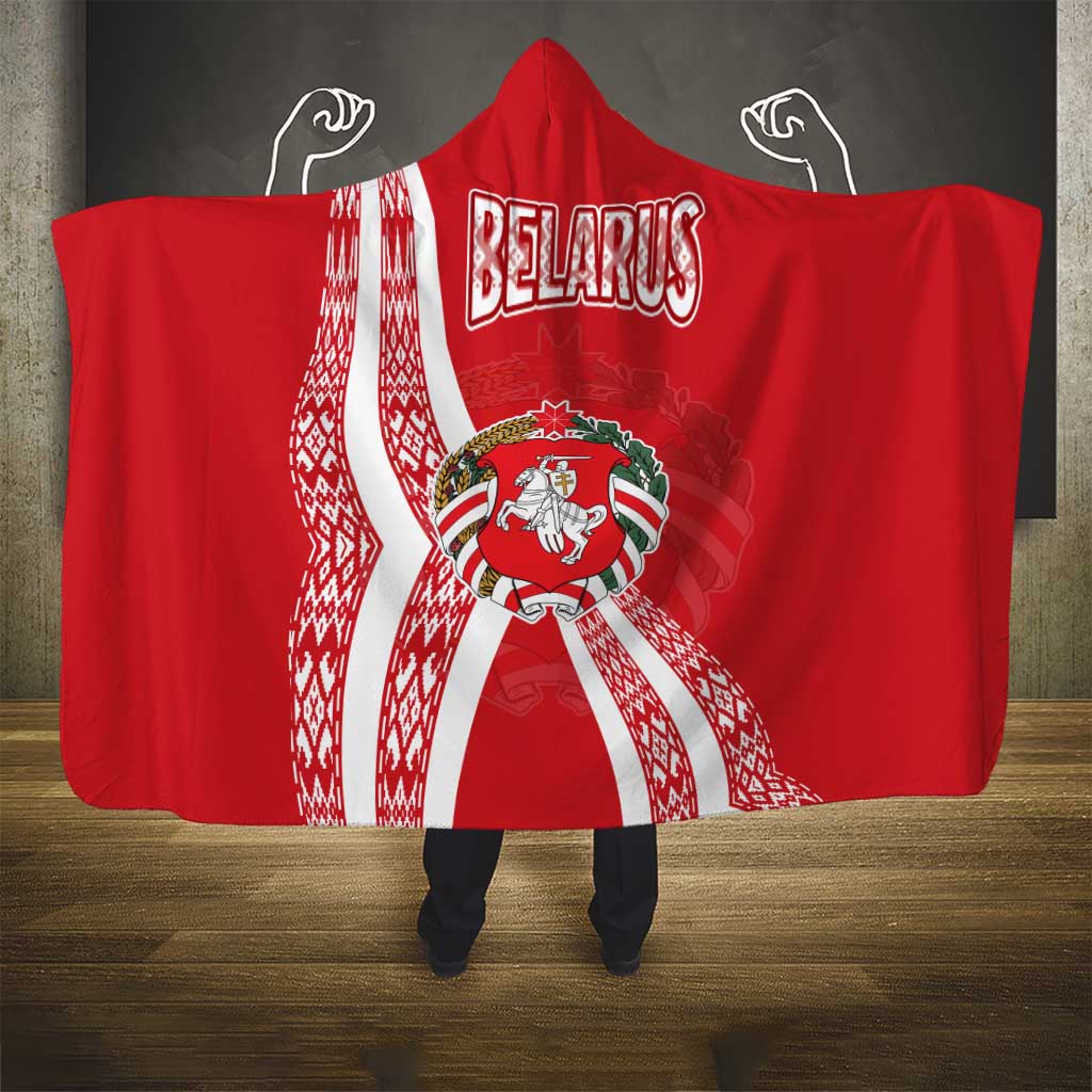 Belarus Hooded Blanket with National Emblem and Traditional Pattern Red