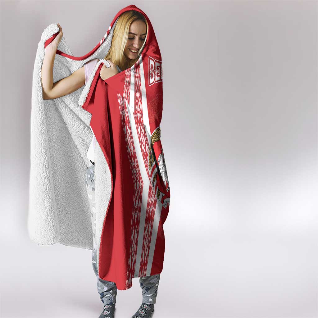 Belarus Hooded Blanket with National Emblem and Traditional Pattern Red