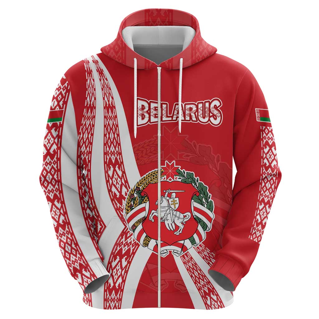 Belarus Hoodie with National Emblem and Traditional Pattern Red
