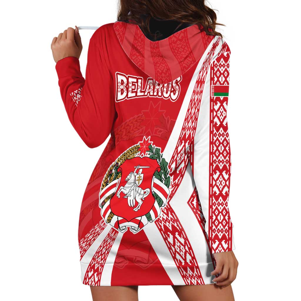 Belarus Hoodie Dress with National Emblem and Traditional Pattern Red