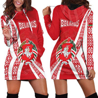 Belarus Hoodie Dress with National Emblem and Traditional Pattern Red