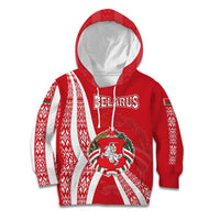 Belarus Kid Hoodie with National Emblem and Traditional Pattern Red