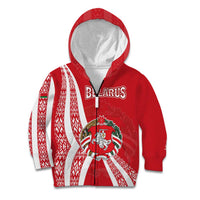 Belarus Kid Hoodie with National Emblem and Traditional Pattern Red