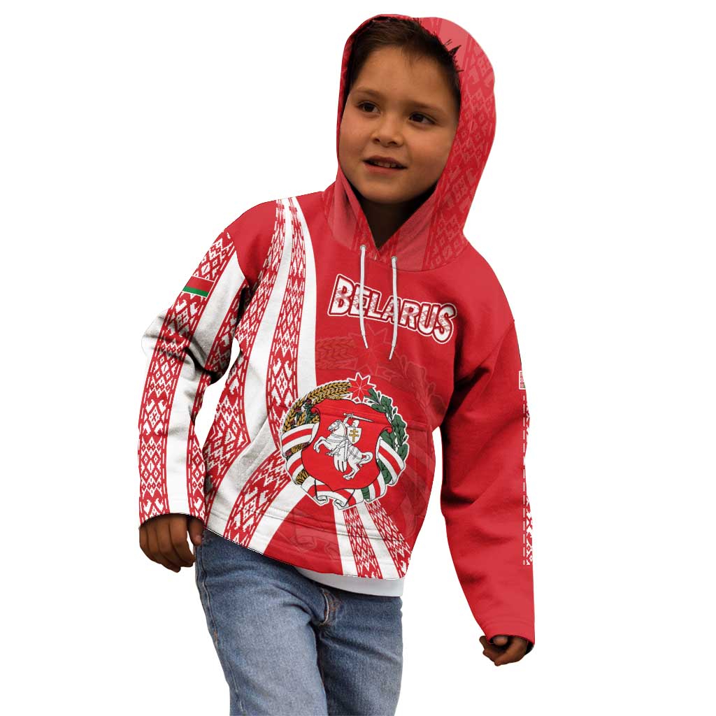 Belarus Kid Hoodie with National Emblem and Traditional Pattern Red