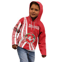 Belarus Kid Hoodie with National Emblem and Traditional Pattern Red