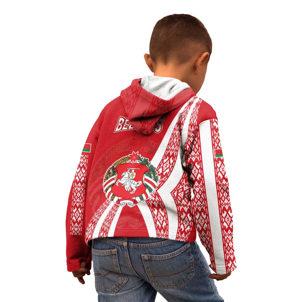 Belarus Kid Hoodie with National Emblem and Traditional Pattern Red