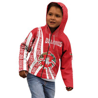 Belarus Kid Hoodie with National Emblem and Traditional Pattern Red
