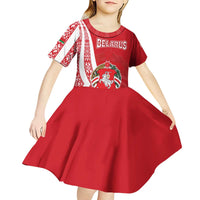 Belarus Kid Short Sleeve Dress with National Emblem and Traditional Pattern Red