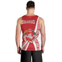 Belarus Men Tank Top with National Emblem and Traditional Pattern Red