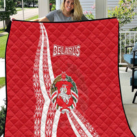 Belarus Quilt with National Emblem and Traditional Pattern Red