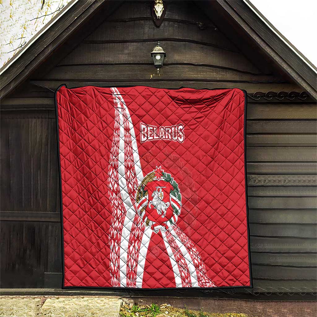 Belarus Quilt with National Emblem and Traditional Pattern Red